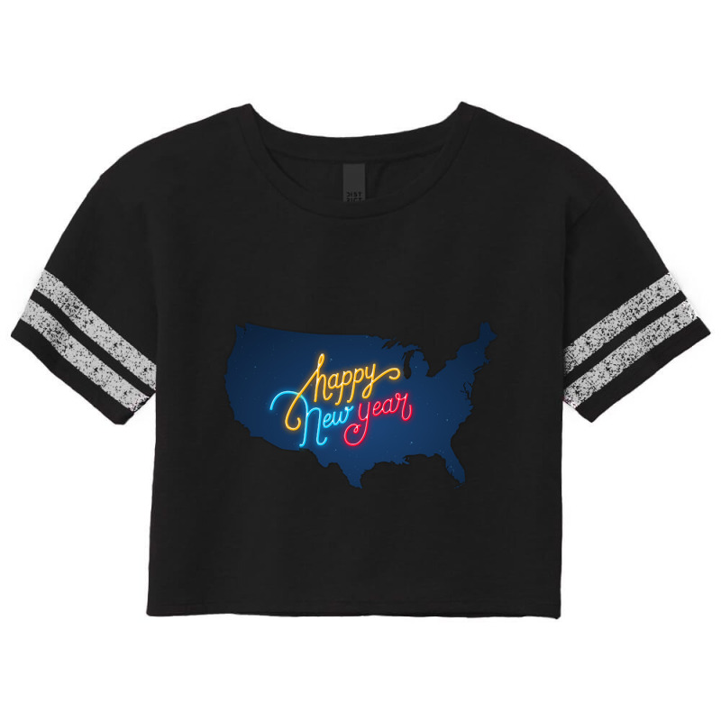 Usa Map, Colorful Text For Happy New Year, Neon Lights, United States Scorecard Crop Tee by degreesgunner | Artistshot