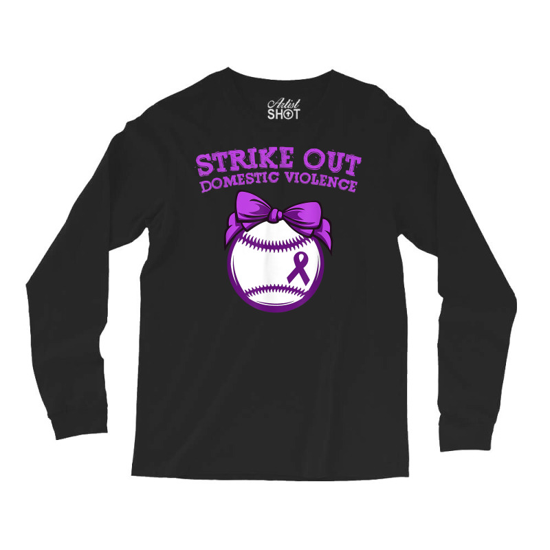 Strike Out Domestic Violence Awareness Baseball Tie Bow T Shirt Long Sleeve Shirts by cm-arts | Artistshot