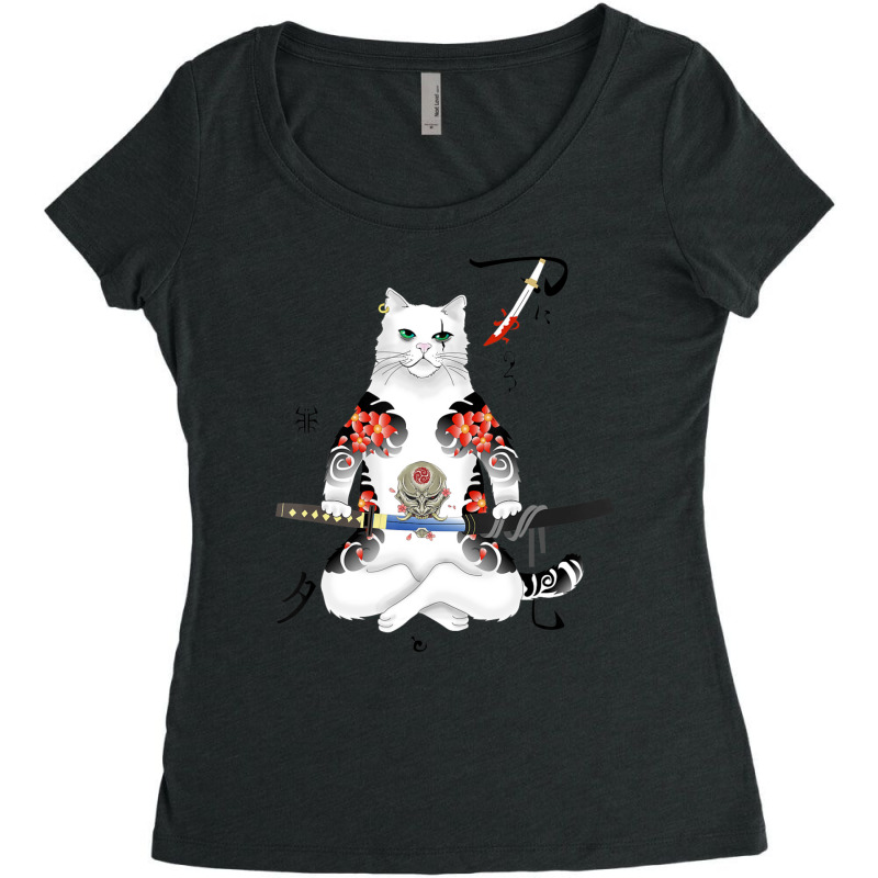 Japanese Samurai Cat Katana Ninja Yakuza Tattoo Women's Triblend Scoop T-shirt by Min03 | Artistshot