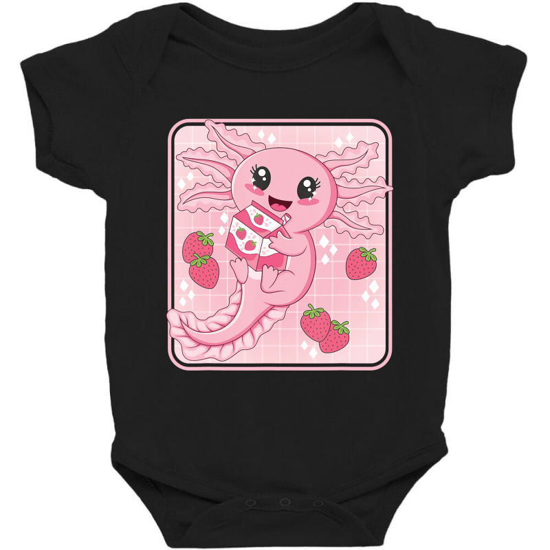 Japanese Strawberry Milk Shake Anime Pink Kawaii Aesthetic Axolotl Mat Baby Bodysuit by Min03 | Artistshot