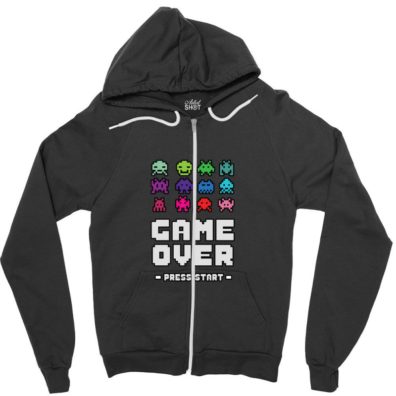 Game Over Press Start Arcade Player Retro Gamer Zipper Hoodie by DustinNewman | Artistshot