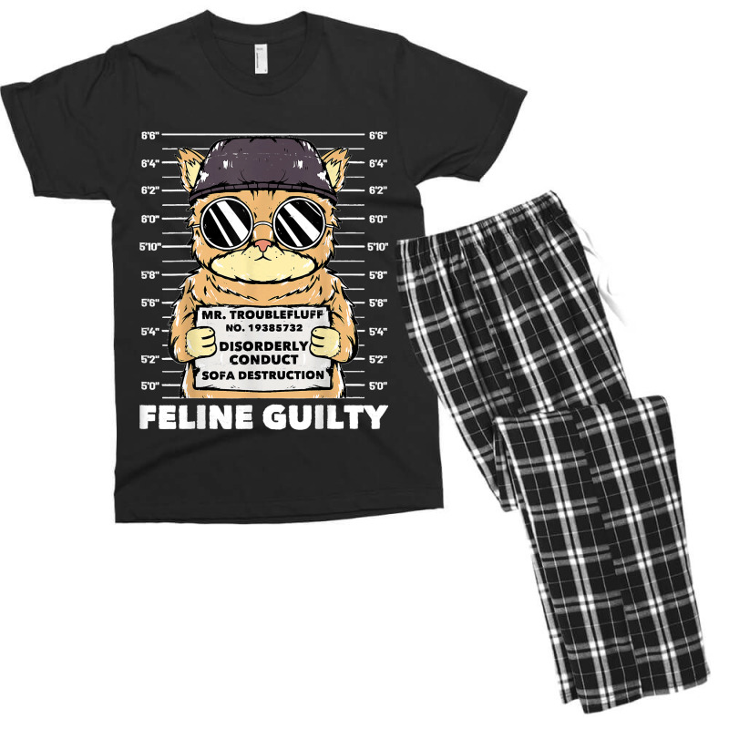 Funny Cat Feline Guilty Guilty Cat Trouble Fluff Mugshot Men's T-shirt Pajama Set | Artistshot