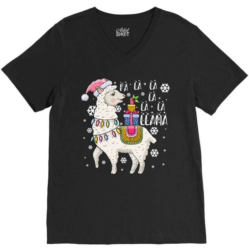 Fa La La Llama Funny Santa Llama Christmas For Family Long Sleeve T Sh V-neck Tee | Artistshot