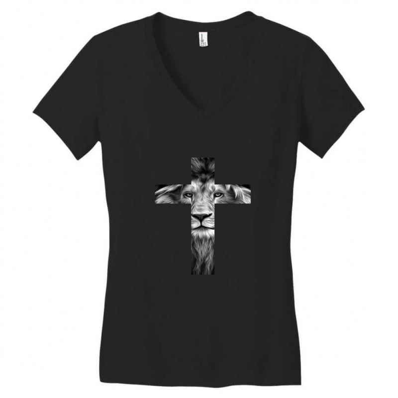 Lion Of Judah Cross - Revelation 55 Design Women's V-Neck T-Shirt by LornaHicks | Artistshot