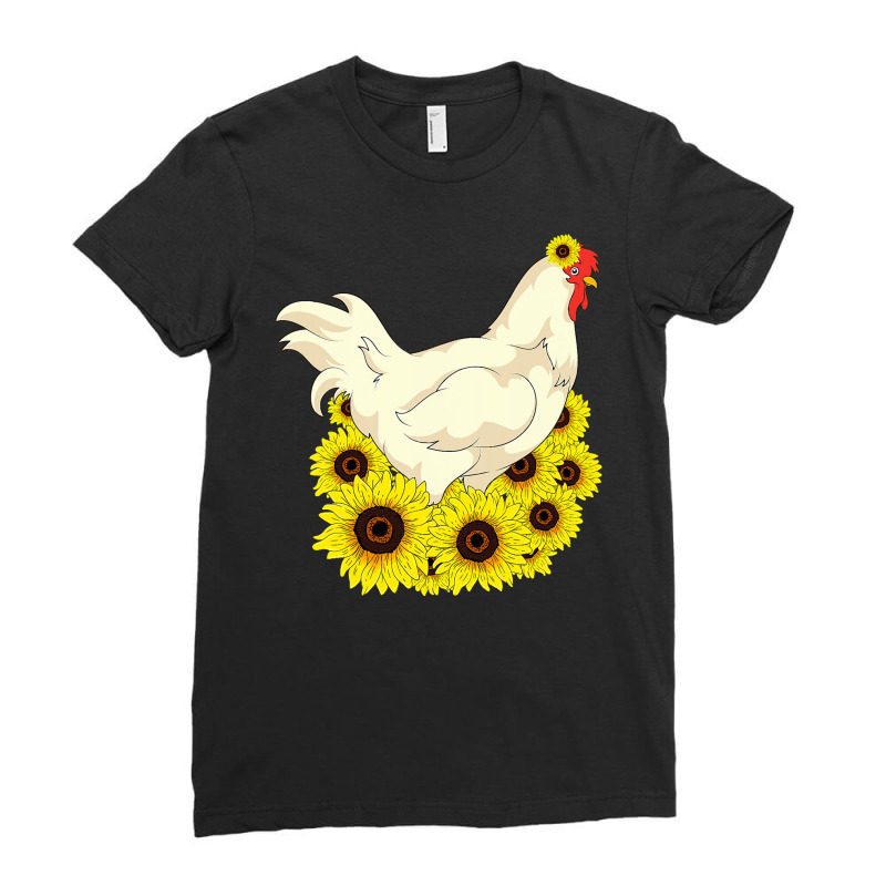 Chicken Cock Yellow Flower Hippie Sunflower Farm Animal Lover Chicken Ladies Fitted T-Shirt by offensejuggler | Artistshot