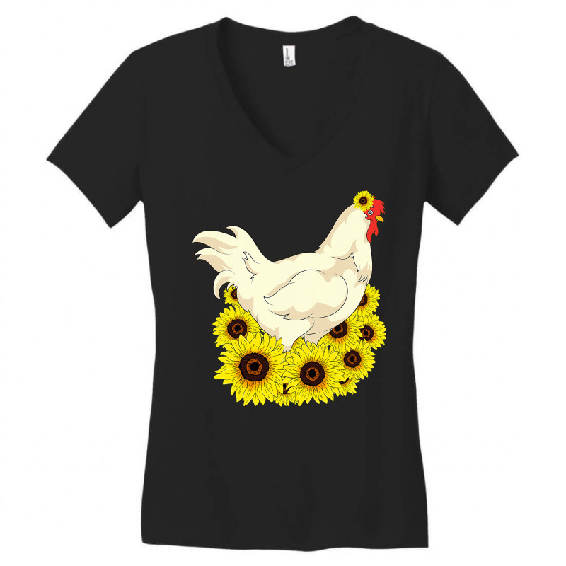 Chicken Cock Yellow Flower Hippie Sunflower Farm Animal Lover Chicken Women's V-Neck T-Shirt by offensejuggler | Artistshot