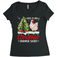 Chicken Cock This My Christmas Chicken Farmer Santa Hat Light Farm Xma Women's Triblend Scoop T-shirt | Artistshot