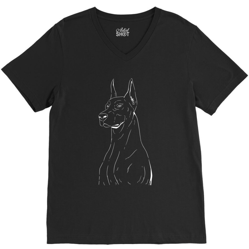 Doberman Line Art Minimal Doberman V-Neck Tee by PokHoude | Artistshot