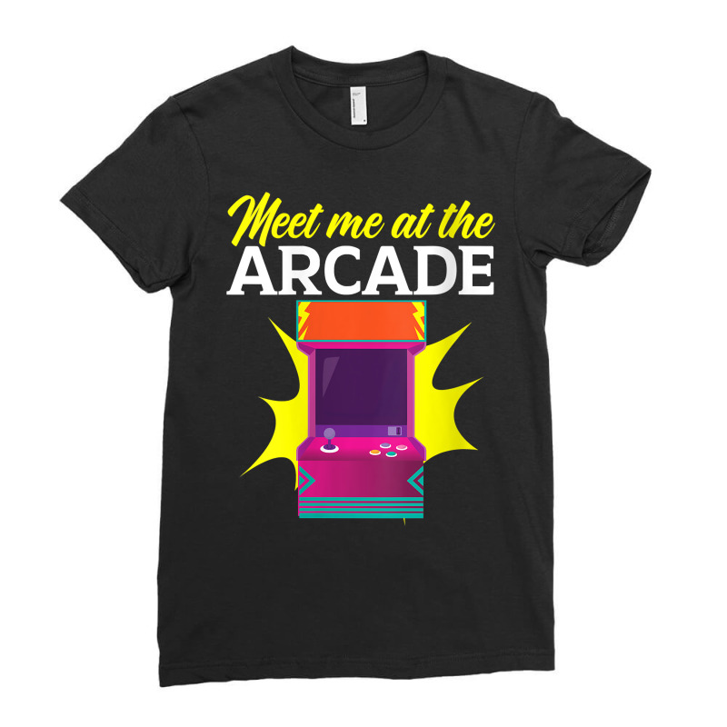 Womens Meet Me At The Arcade Gaming Video Game Player Gamer V Neck T S Ladies Fitted T-Shirt by cm-arts | Artistshot