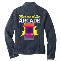 Womens Meet Me At The Arcade Gaming Video Game Player Gamer V Neck T S Ladies Denim Jacket | Artistshot