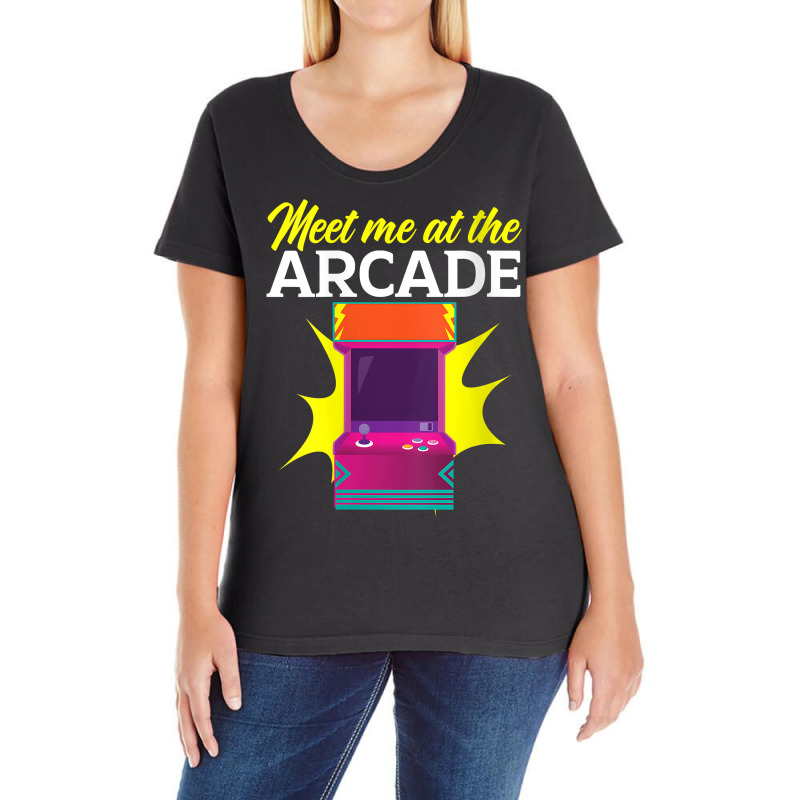 Womens Meet Me At The Arcade Gaming Video Game Player Gamer V Neck T S Ladies Curvy T-Shirt by cm-arts | Artistshot