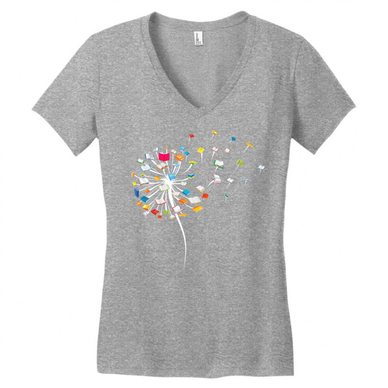 Funny Dandelion Flower Books Fly Reading Lover Gift Long Sleeve T Shir Women's V-Neck T-Shirt by cm-arts | Artistshot