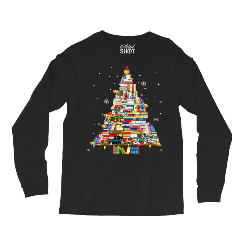 Christmas Library Tree Lights For Librarian And Book Lover Long Sleeve Long Sleeve Shirts by cm-arts | Artistshot