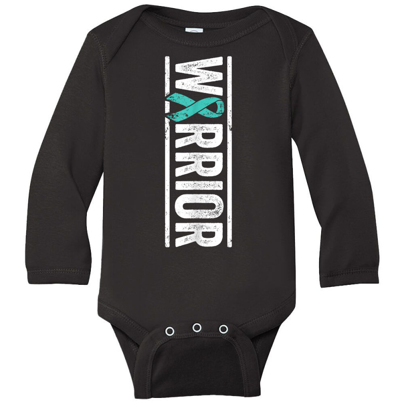 Spina Bifida Warrior   Sideways Teal Awareness Ribbon T Shirt Long Sleeve Baby Bodysuit by cm-arts | Artistshot