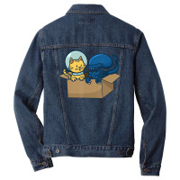 Kitten And Alien Cardboard Spaceship Men Denim Jacket | Artistshot