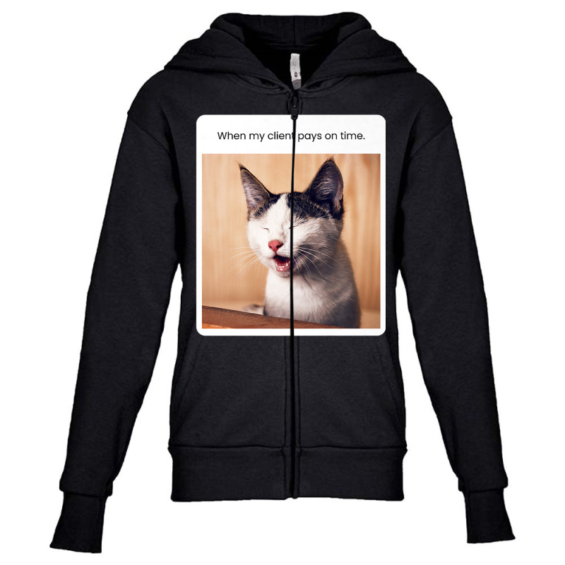 Funny Cat Meme When My Client Pays On Time Freelancers Premium T Shirt Youth Zipper Hoodie by cm-arts | Artistshot