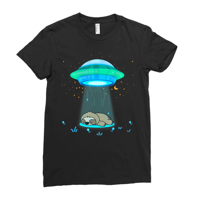 Alien Abduction Ufo Spaceship Sloth Abduction Ladies Fitted T-Shirt by doboc | Artistshot