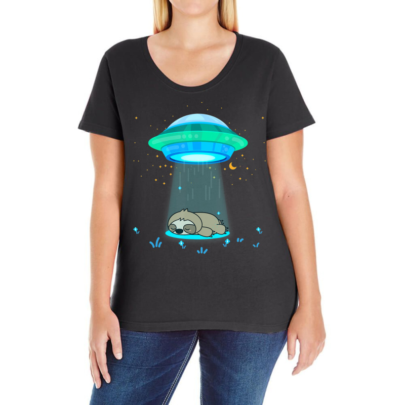 Alien Abduction Ufo Spaceship Sloth Abduction Ladies Curvy T-Shirt by doboc | Artistshot