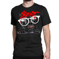 Cute English Bulldog Xmas Red Plaid Headband, And Glasses T Shirt Classic T-shirt | Artistshot