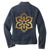 Kyoto Prefecture Symbol In Gold Faux Ladies Denim Jacket | Artistshot