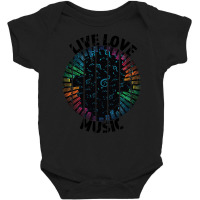 Live Love Music - Great Gift For The Music Lover - Black Lettering & M Baby Bodysuit | Artistshot