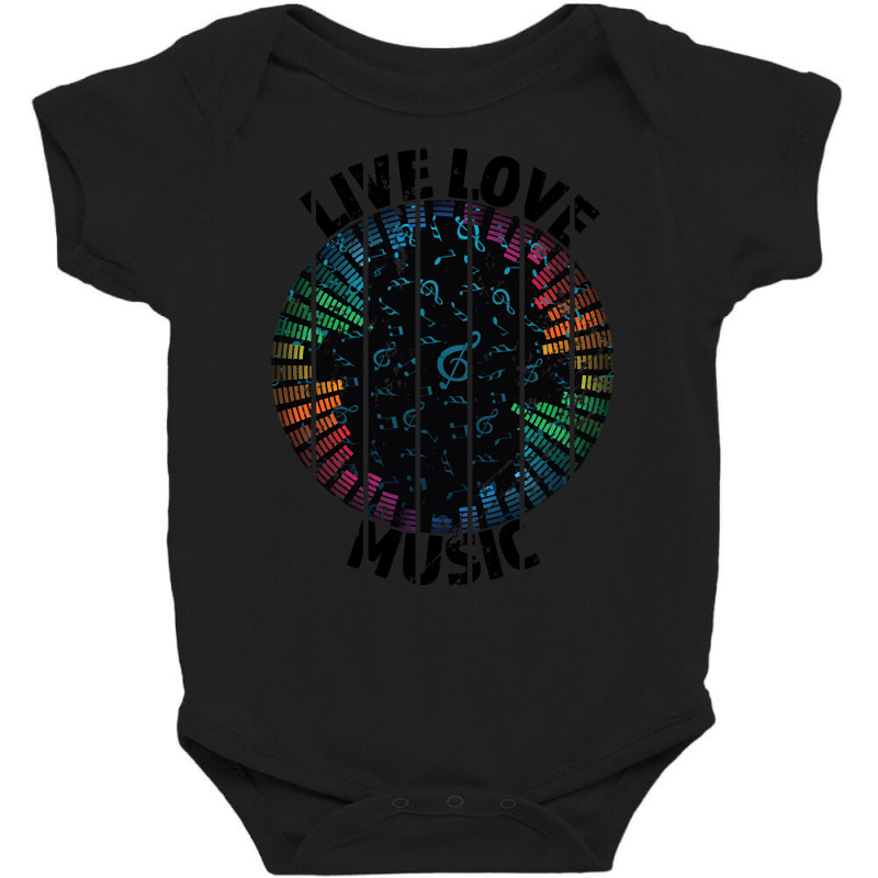 Live Love Music - Great Gift For The Music Lover - Black Lettering & M Baby Bodysuit by macklinsampson | Artistshot