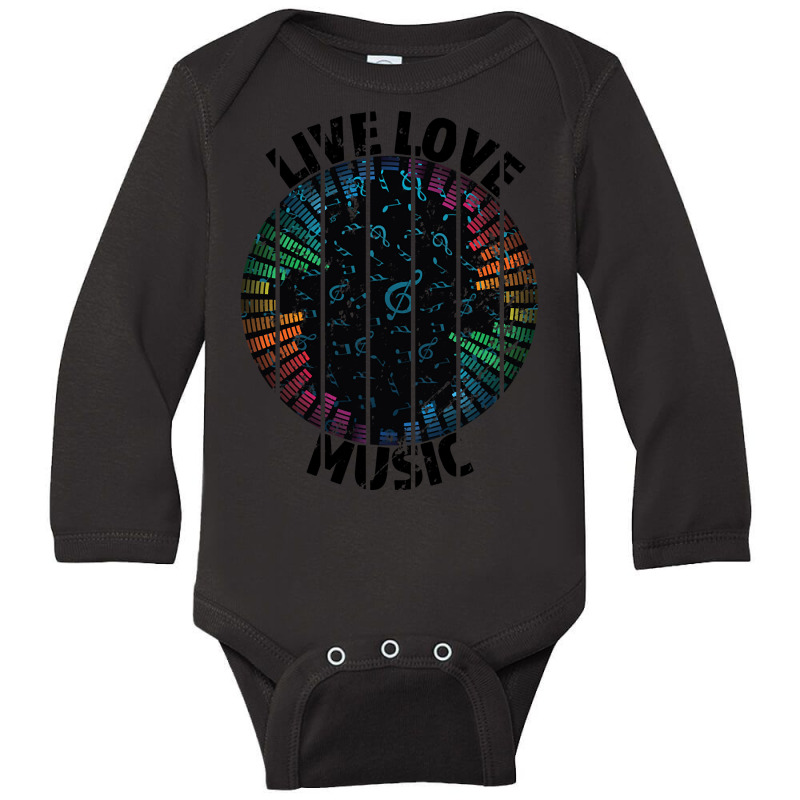 Live Love Music - Great Gift For The Music Lover - Black Lettering & M Long Sleeve Baby Bodysuit by macklinsampson | Artistshot