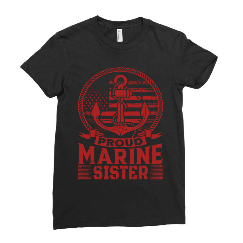 Marine Sister Proud Marine Sister United States Of America Military (1 Ladies Fitted T-Shirt by huggingbrilliant | Artistshot