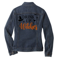 Drink Up Witches Funny Halloween Novelty Fall Holiday Item Long Sleeve Ladies Denim Jacket | Artistshot