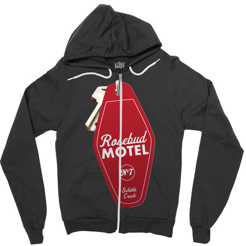 Schitt S Creek Rosebud Motel Key Tag For Room 7, Retro Design In Red Zipper Hoodie by ESSAHAKIM | Artistshot