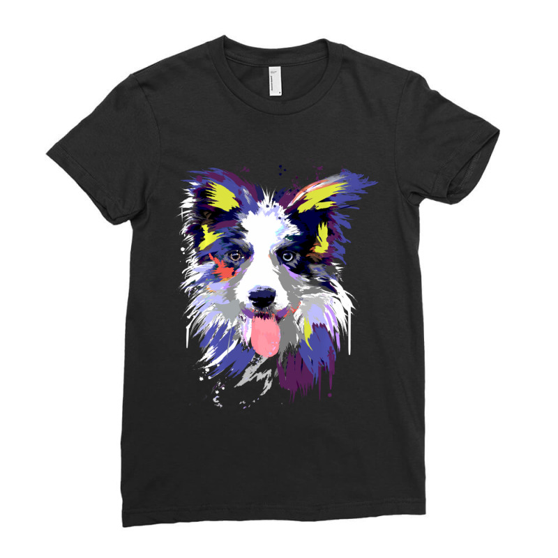 Artistic Border Collie. Funny Art Splash Border Collie Dog Ladies Fitted T-Shirt by behindcedar22 | Artistshot