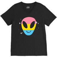 Pansexual Alien Lgbtq Pan Pride Flag Vaporwave Space V-neck Tee | Artistshot