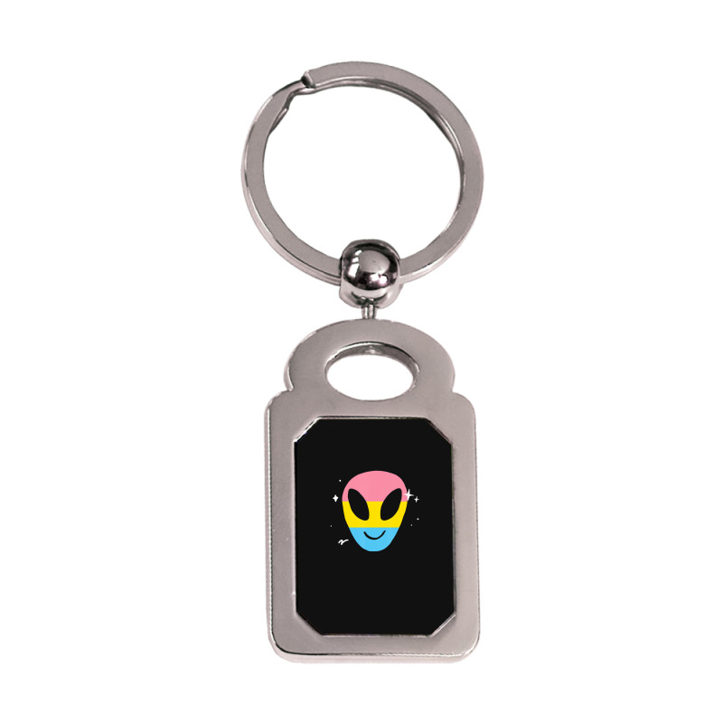 Pansexual Alien Lgbtq Pan Pride Flag Vaporwave Space Silver Rectangle Keychain | Artistshot