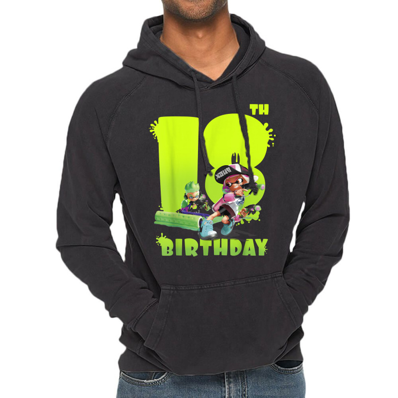 Splatoon Inkling 18th Birthday Green Splatter Portrait Vintage Hoodie | Artistshot