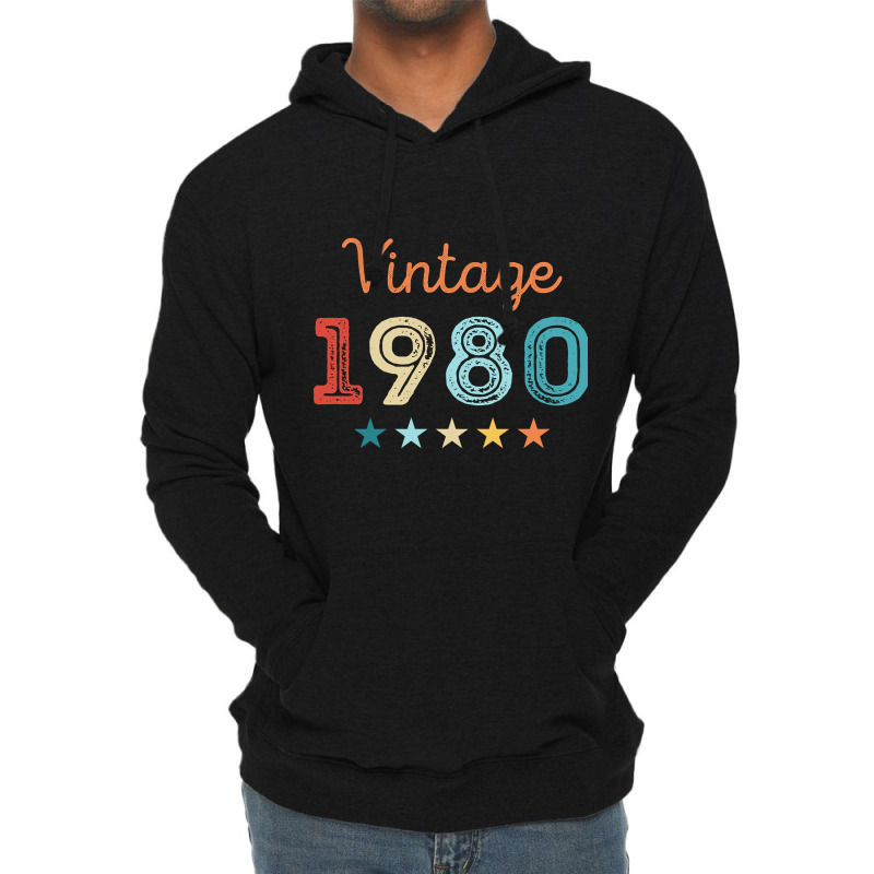 Vintage 1980 40th Birthday Retro Gift 40 Year Old Lightweight Hoodie | Artistshot