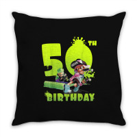 Splatoon Inkling 50th Birthday Green Splatter Portrait Throw Pillow | Artistshot