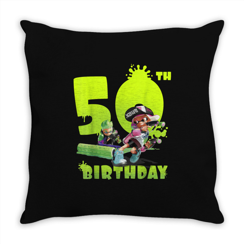 Splatoon Inkling 50th Birthday Green Splatter Portrait Throw Pillow | Artistshot