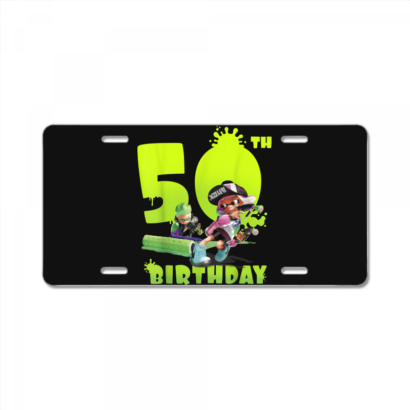 Splatoon Inkling 50th Birthday Green Splatter Portrait License Plate | Artistshot