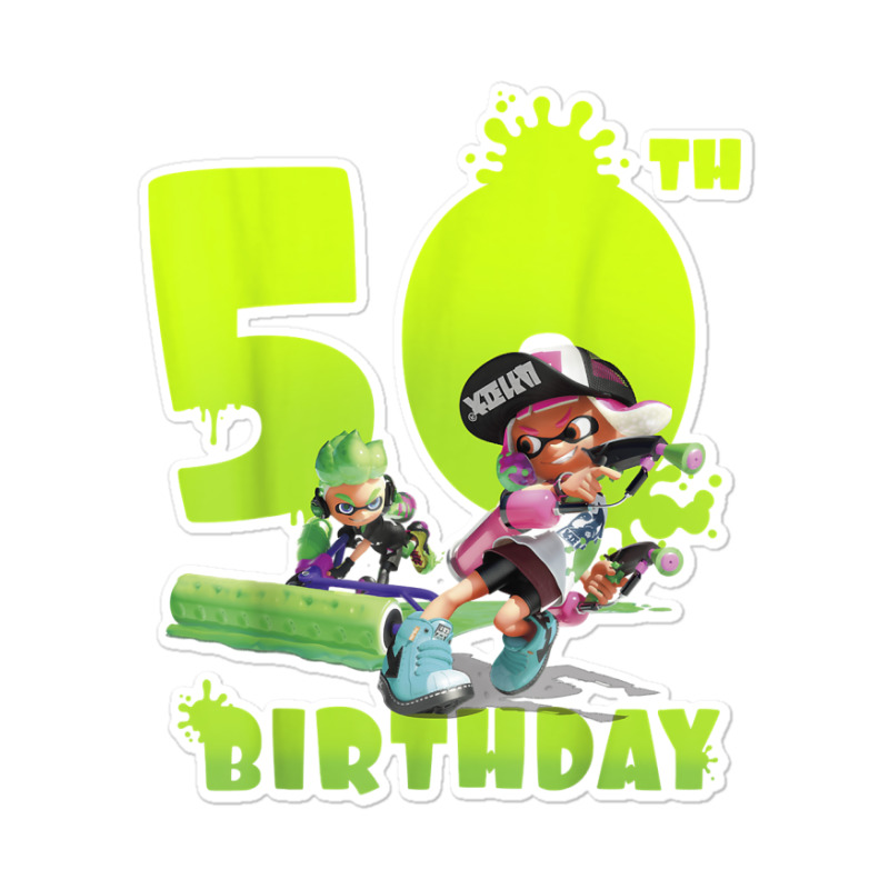 Splatoon Inkling 50th Birthday Green Splatter Portrait Sticker | Artistshot