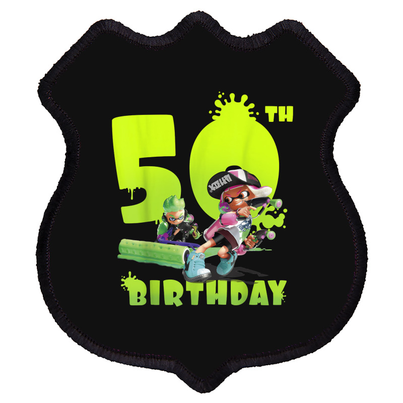 Splatoon Inkling 50th Birthday Green Splatter Portrait Shield Patch | Artistshot