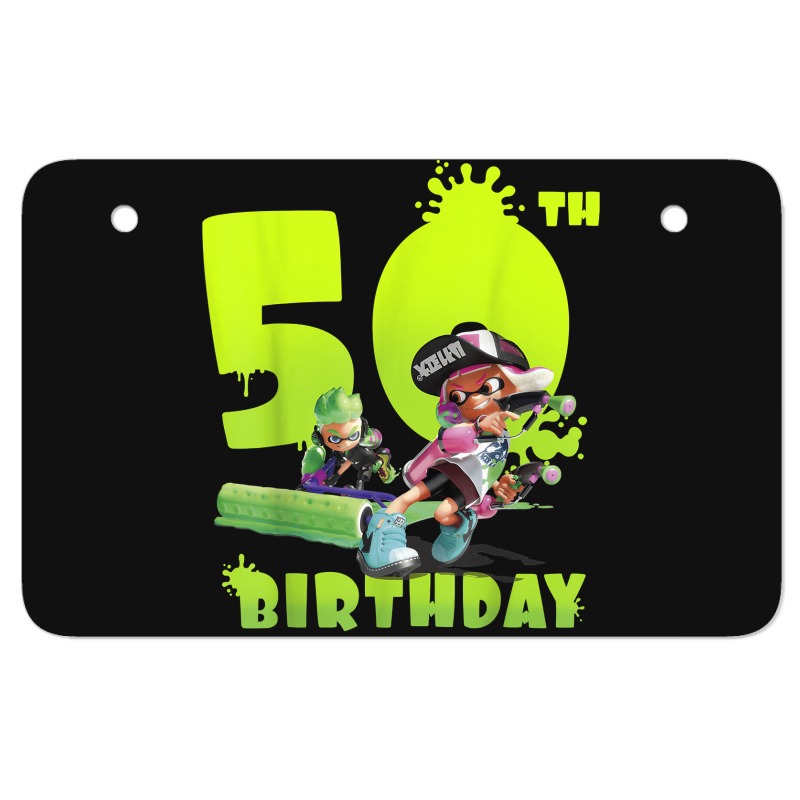 Splatoon Inkling 50th Birthday Green Splatter Portrait Atv License Plate | Artistshot