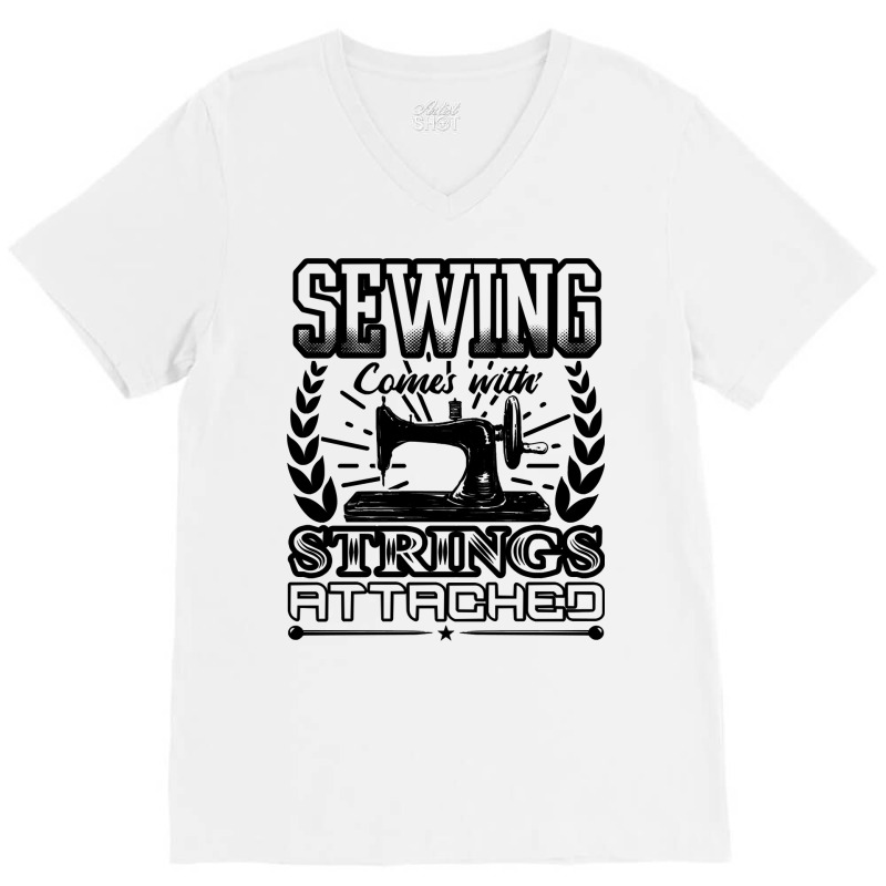 Sewing Comes With Strings Attached 69 Quilting V-Neck Tee by coolquirrell | Artistshot