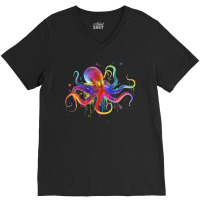 Dripping Rainbow Octopus Psychedelic V-neck Tee | Artistshot