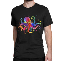 Dripping Rainbow Octopus Psychedelic Classic T-shirt | Artistshot