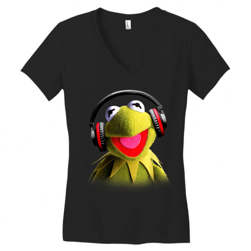 Muppet Babies Kermit Headphones Women's V-Neck T-Shirt by CharlizeShanon | Artistshot