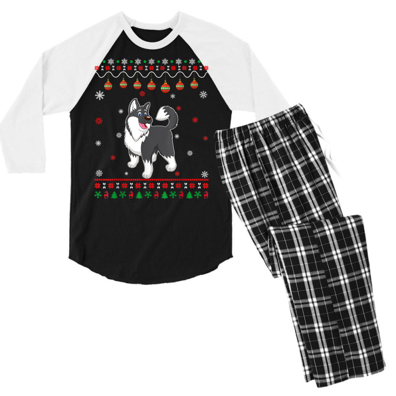 Alaskan Malamute Dog Ugly Design Matching Ugly Christmas T Shirt Men's 3/4 Sleeve Pajama Set | Artistshot