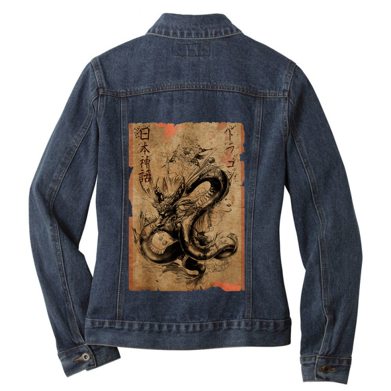 Chinese Japanese Culture Dragon Tee Asian Mythology Animal Ladies Denim Jacket by CruzChapman | Artistshot