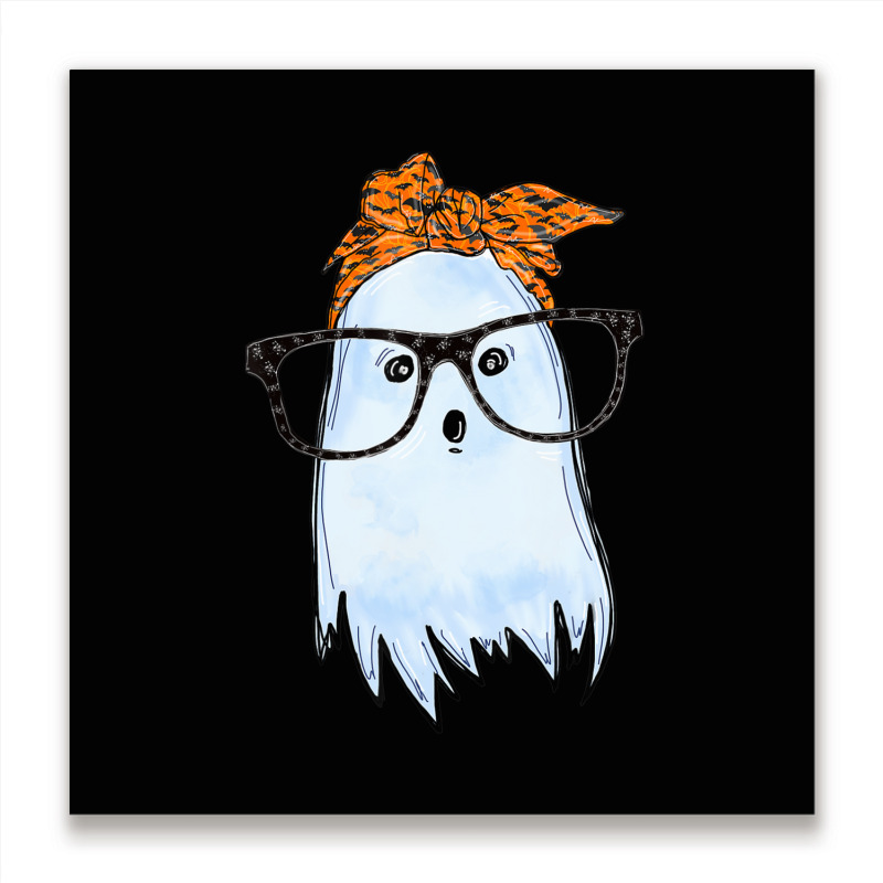 Cute Ghost With Glasses And Bats Bandana Halloween Costume Metal Print Square | Artistshot