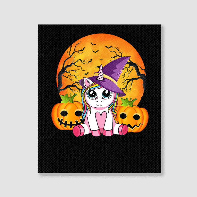 Cute Halloween Girls Witchy Unicorn Halloween Portrait Canvas Print | Artistshot