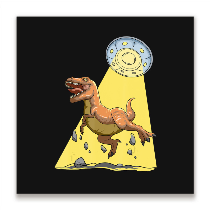 Alien Dinosaur Abduction Ufo T Rex Abducted By Ufo Spaceship Metal Print Square | Artistshot